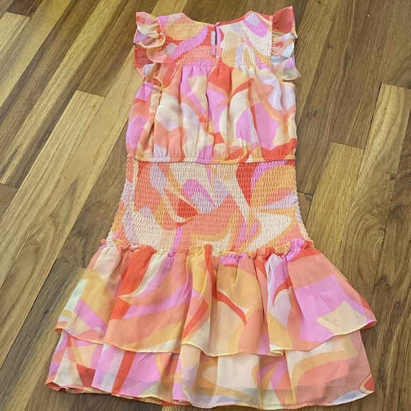 Aqua Girls Pink and Orange Printed Ruffled Dress Size M - Picture 7 of 8
